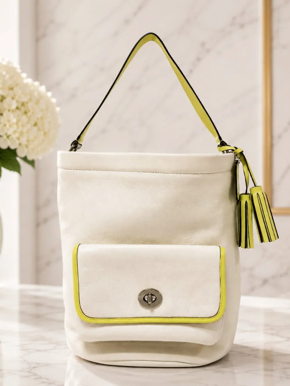Coach Legacy Archival 22407 White Citrine Two-Tone Glovetanned Bucket Bag